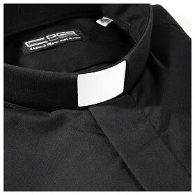 Long sleeved shirt with clergy collar, black fil à fil cotton blend Cococler