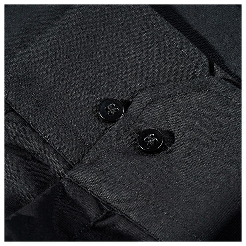 Long sleeved shirt with clergy collar, black fil à fil cotton blend Cococler 4