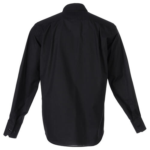 Long sleeved shirt with clergy collar, black fil à fil cotton blend Cococler 5