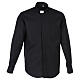 Long sleeved shirt with clergy collar, black fil à fil cotton blend Cococler s1