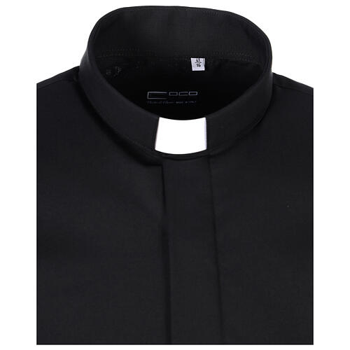 Camisa de sacerdote manga comprida preta fil a fil 80% algodão e 20% poliéster Cococler 6