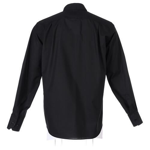 Camisa de sacerdote manga comprida preta fil a fil 80% algodão e 20% poliéster Cococler 7