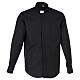 Camisa de sacerdote manga comprida preta fil a fil 80% algodão e 20% poliéster Cococler s1