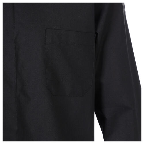Long sleeved shirt with clergy collar, black fil à fil cotton blend Cococler 4
