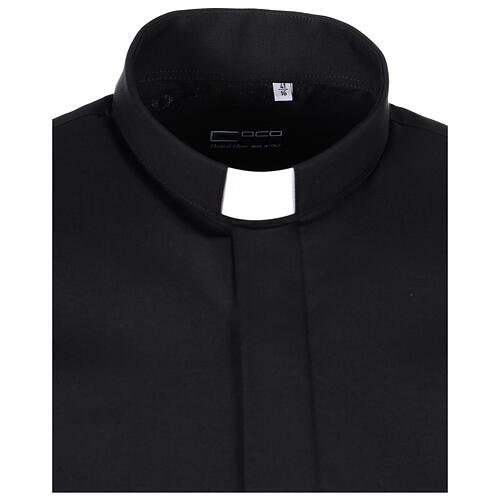 Long sleeved shirt with clergy collar, black fil à fil cotton blend Cococler 6