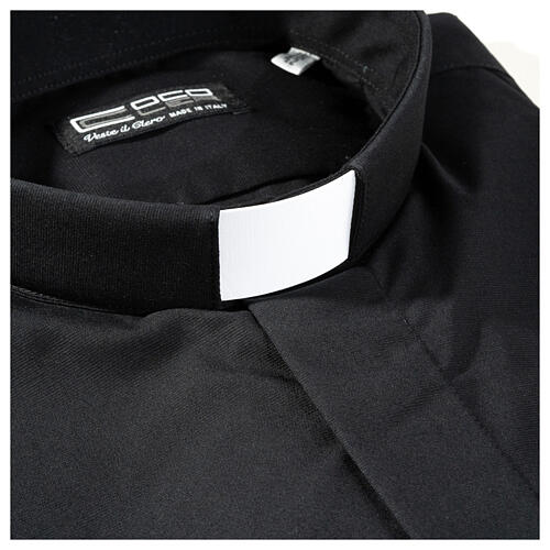 Short sleeved shirt with clergy collar, black fil à fil cotton blend Cococler 2
