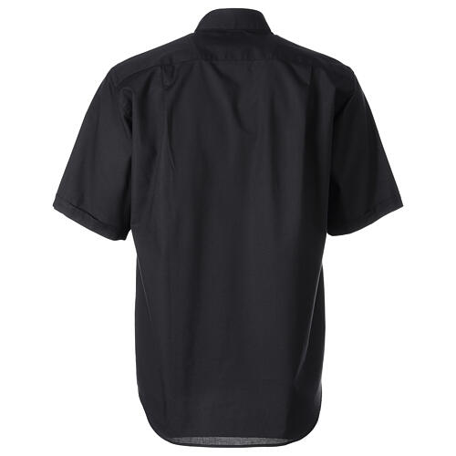 Short sleeved shirt with clergy collar, black fil à fil cotton blend Cococler 4