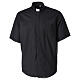 Short sleeved shirt with clergy collar, black fil à fil cotton blend Cococler s1