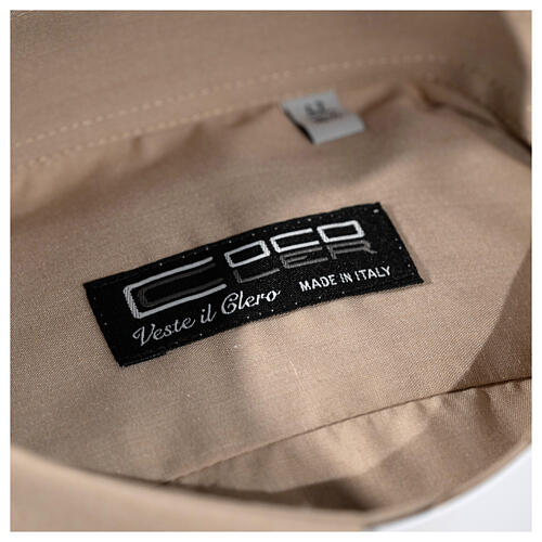 Chemise col romain pour prêtre Cococler mélange de coton beige manches longues 3