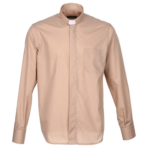 Cococler clergy collar shirt beige cotton blend long-sleeved 1