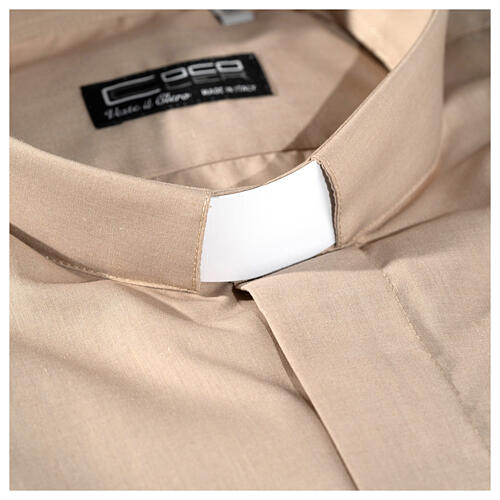 Cococler clergy collar shirt beige cotton blend long-sleeved 2