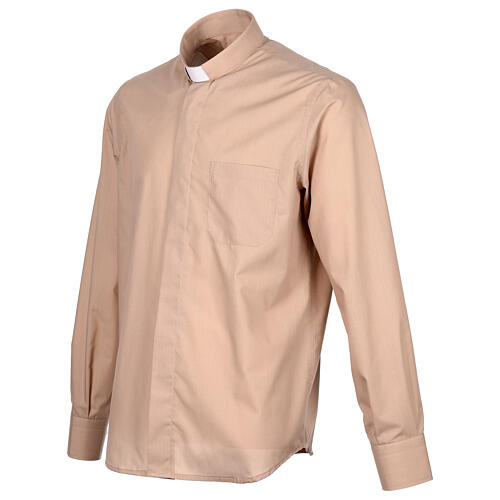 Cococler clergy collar shirt beige cotton blend long-sleeved 4