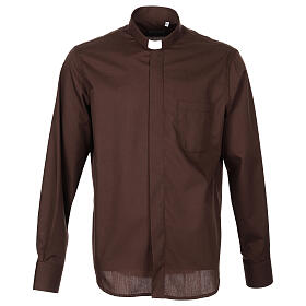 Cococler clergyman's shirt, brown cotton blend, long sleeve