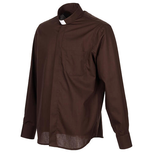 Cococler clergyman's shirt, brown cotton blend, long sleeve 3