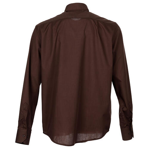 Chemise Cococler col romain prêtre manches longues brun foncé mélange de coton 6