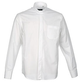 Cococler clergy shirt, white end-on-end fabric, long sleeve