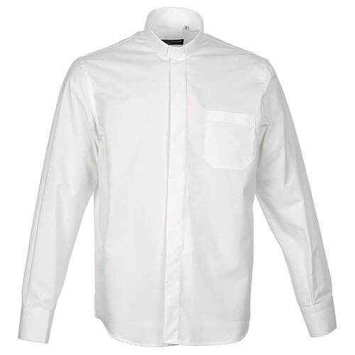 Cococler clergy shirt, white end-on-end fabric, long sleeve 1