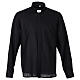 Camisa Cococler de mezcla lino negro cuello clergy manga larga s1