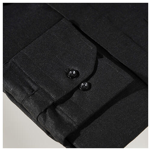 Chemise Cococler mélange de coton noir col romain pour prêtre manches longues 6