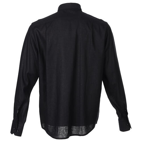 Chemise Cococler mélange de coton noir col romain pour prêtre manches longues 7