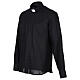 Chemise Cococler mélange de coton noir col romain pour prêtre manches longues s5