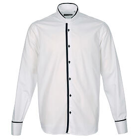 Cococler white shirt "Jeanpierre" with blue hem, long sleeve, cotton blend