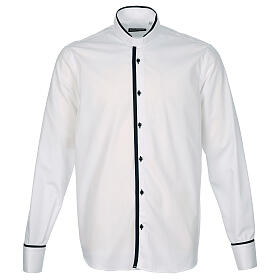 Camisa Jeanpierre Cococler branca com borda azul escura manga comprida polialgodão