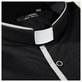 Cococler black shirt "Elegance" with grey hem, clergy collar, cotton blend