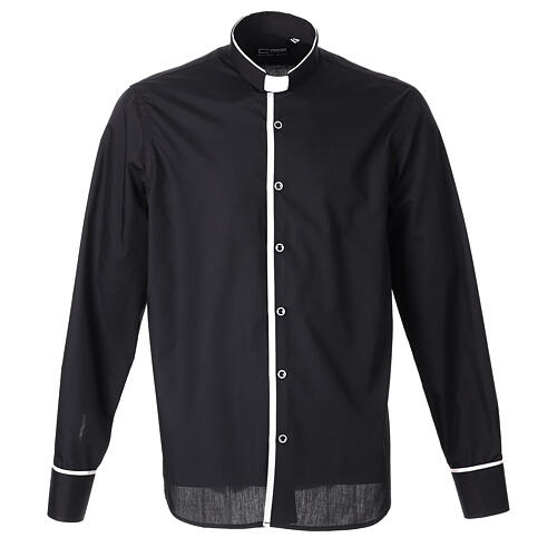 Cococler black shirt "Elegance" with grey hem, clergy collar, cotton blend 1