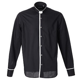 Camisa Elegance Cococler cuello clergy negro con ribete gris de mezcla de algodón