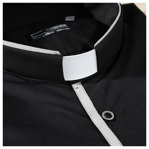 Chemise Elegance Cococler clergyman noire avec bord gris mélange coton 2