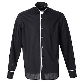 Camicia Elegance Cococler collo clergy nero con bordino grigio misto cotone