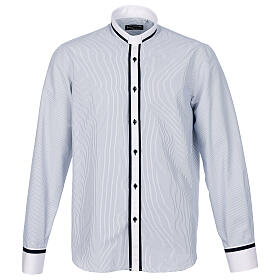 Cococler Jubilee shirt with clergy collar, blue stripe with white contrast and blue edge