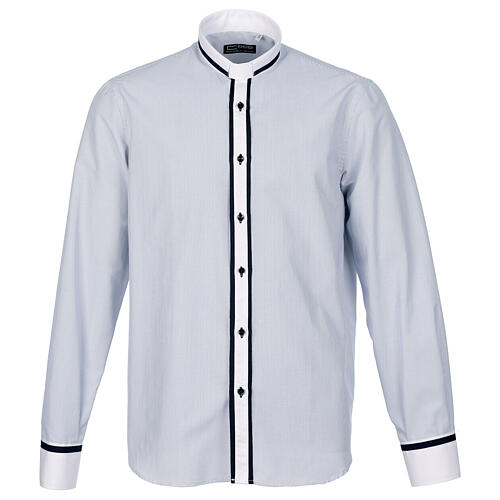 Chemise Cococler Jubilé avec col clergy rayure bleue avec contraste blanc et bord bleu 1