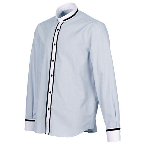 Chemise Cococler Jubilé avec col clergy rayure bleue avec contraste blanc et bord bleu 4