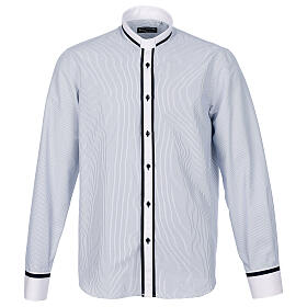 Camisa Cococler Giubileo colarinho clergy listra azul borda contraste branco/azul