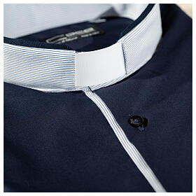 Cococler blue shirt "Paradise" with white striped cuffs and clergy collar, long sleeve