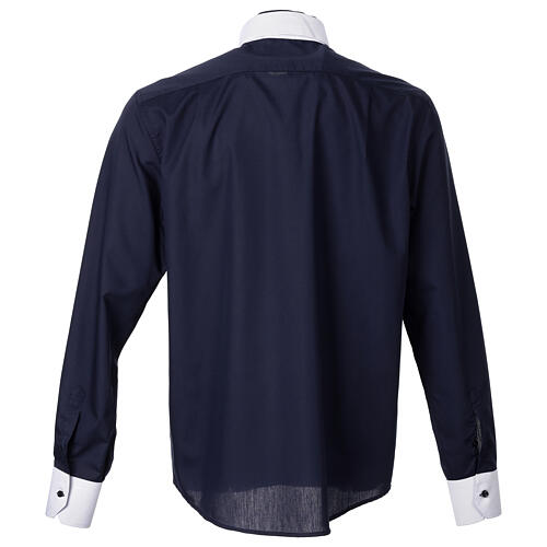 Chemise Paradise bleue col romain clergy Cococler manches longues manchettes et col à rayures blancs 7