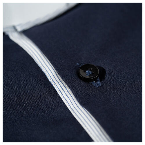 Paradise blue clergy collar shirt Cococler, long sleeves, white striped cuffs and collar 5