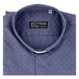 Koszula kapłańska 100% bawełna, bez prasowania, mikro wzór kwadratów, niebieski jasny, długi rękaw, CocoCler