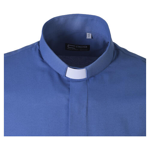 Camicia clergy azzurro nido d'ape Cococler manica lunga 3