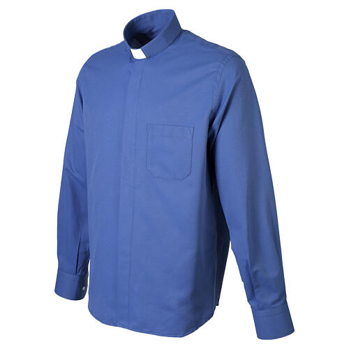Camicia clergy azzurro nido d'ape Cococler manica lunga 4