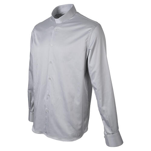 Camisa clerical cinza claro acetinada algodão Cococler manga comprida 5