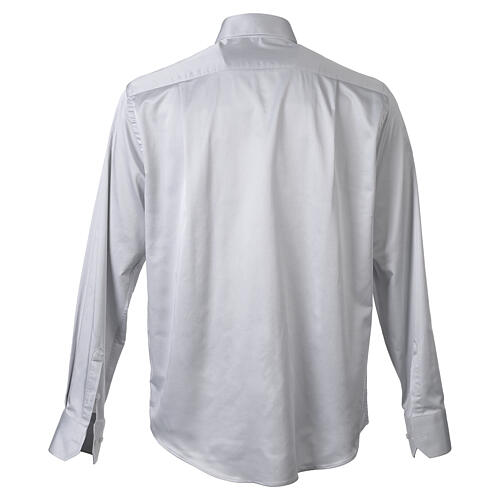 Long-sleeve Clergy Shirt Light Grey Satin-Finish Cotton, Cococler 6