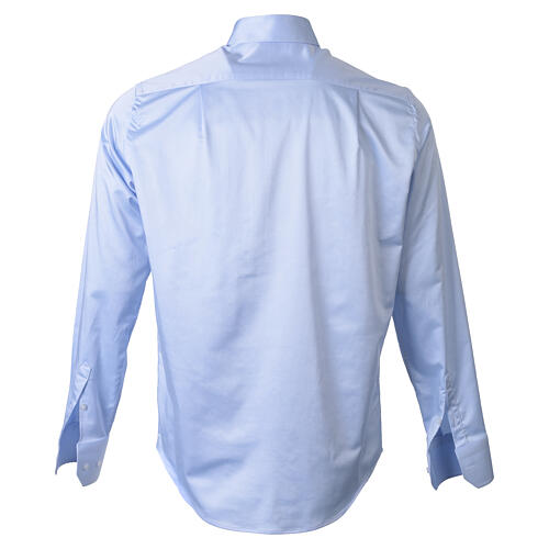 Long-sleeve light blue satin clerical shirt in 100% cotton by Cococler 6