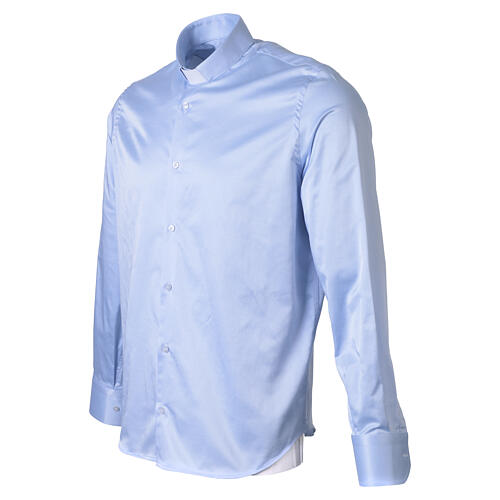 Satin Clergy Shirt in Light Blue, Long Sleeve, 100% Cotton by Cococler 4