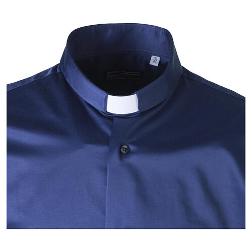Long-sleeve blue satin clerical shirt in 100% cotton by Cococler 3
