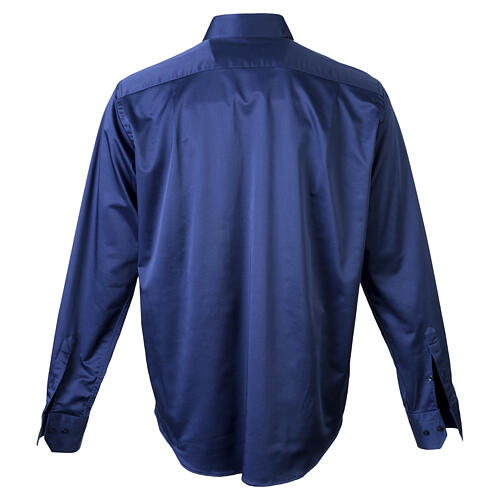Camicia clergy blu Satin manica lunga 100% cotone Cococler 6
