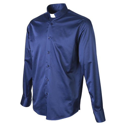 Camisa clergy azul escuro cetim manga comprida 100% algodão Cococler 4