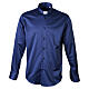 Camisa clergy azul escuro cetim manga comprida 100% algodão Cococler s1